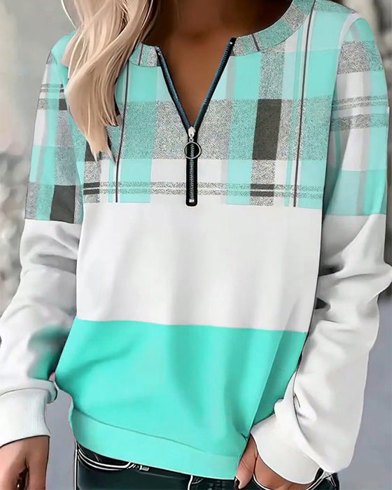 Sweatshirt lässig kariert Kontrastfarbe