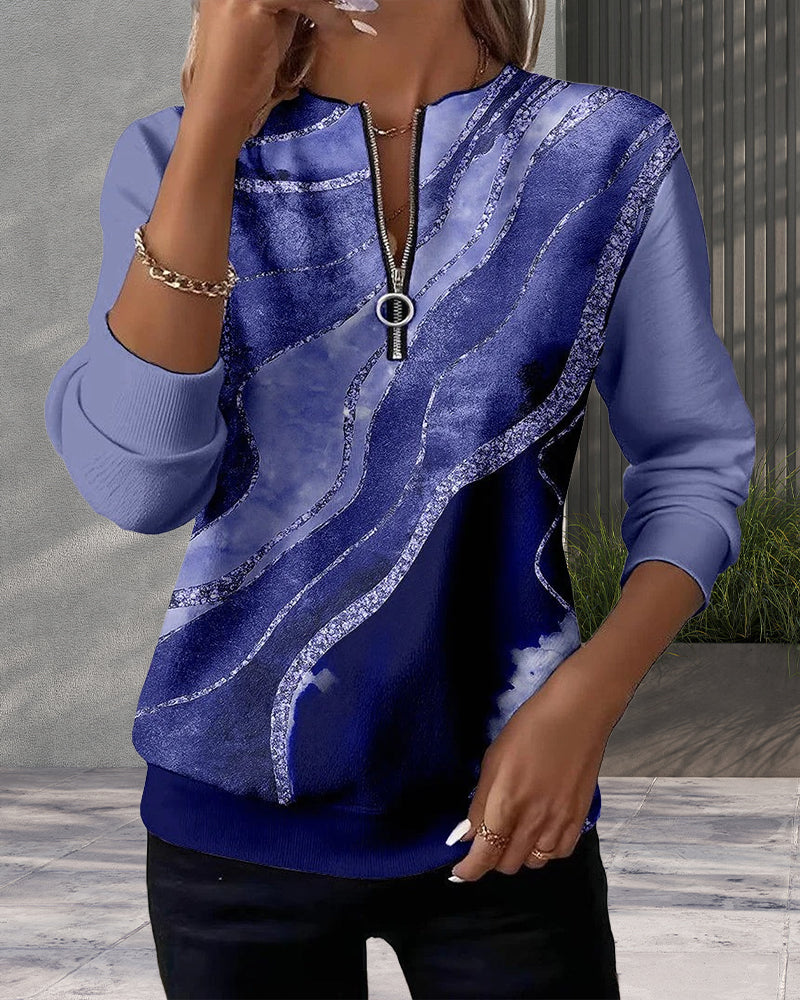 Sweatshirt Mit Halbem Reißverschluss Und Vintage-Print