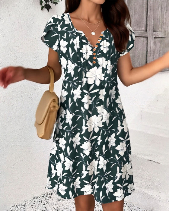 Kleid Kurzarm Knopf Druck