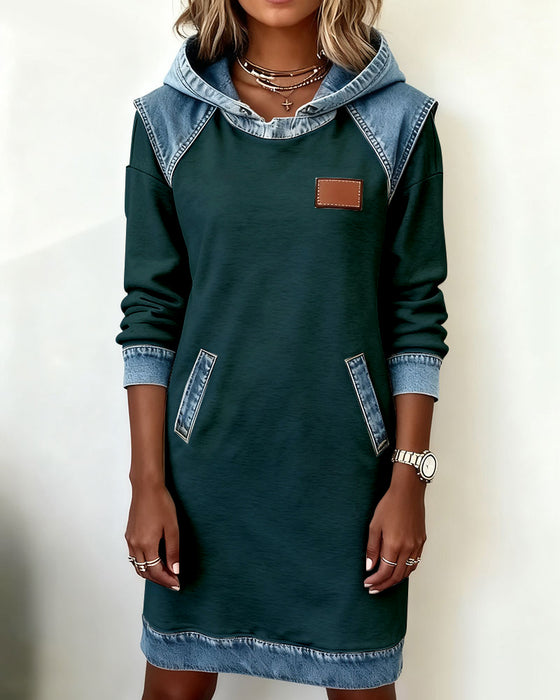 Kapuzenkleid Mit Kontrast-Einsätzen