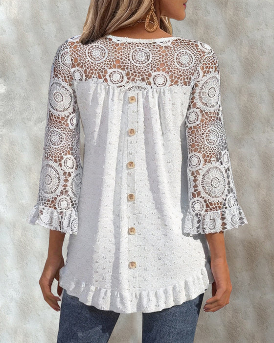 Stilvolle unifarbene Bluse mit Rüschen