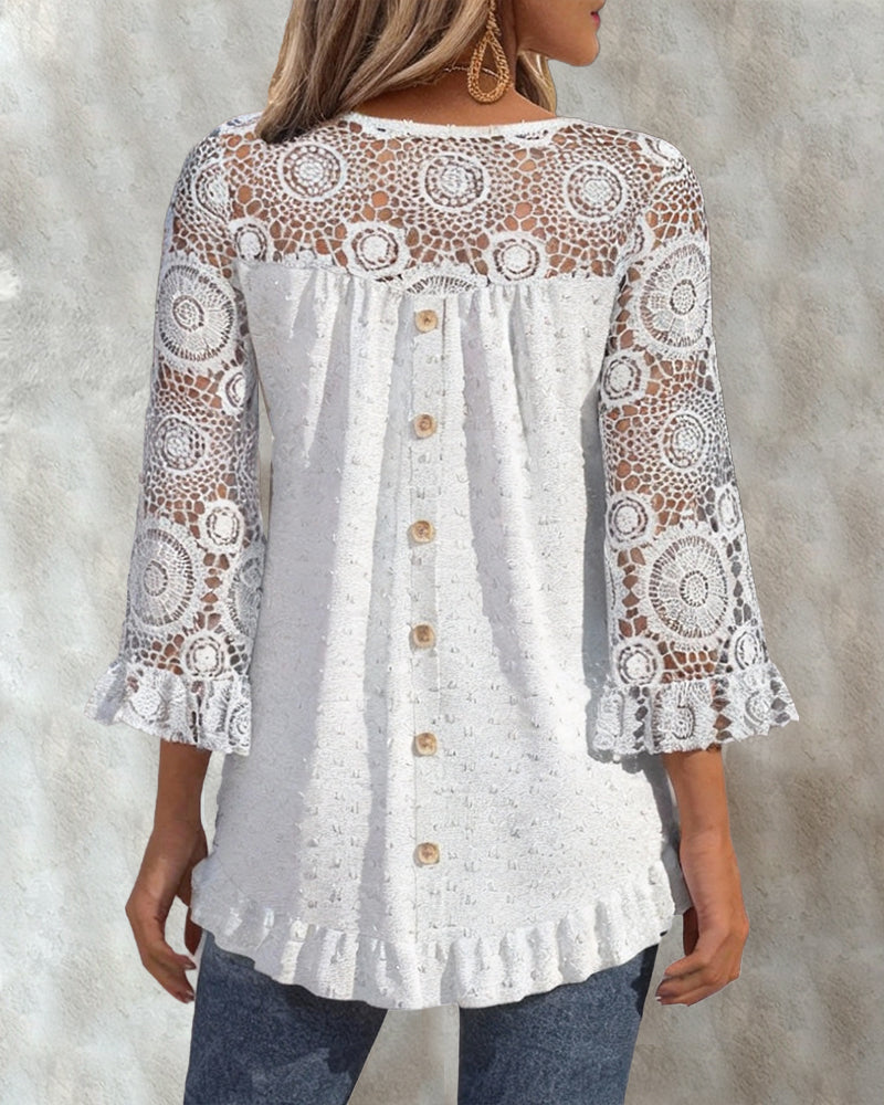 Stilvolle unifarbene Bluse mit Rüschen