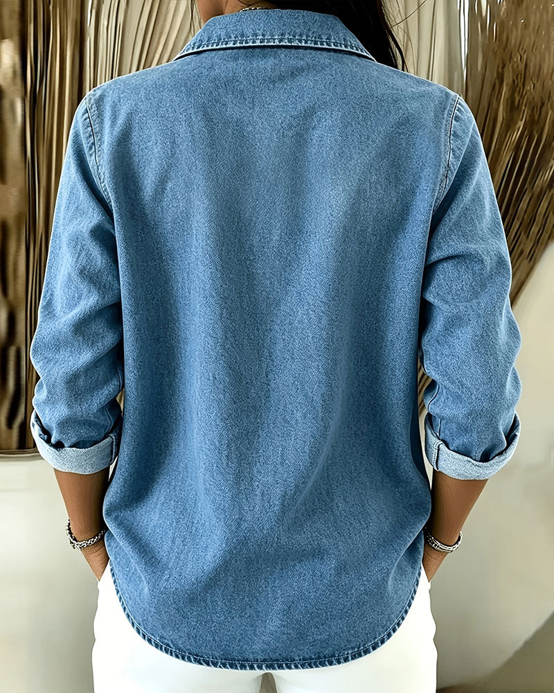 Bluse Revers Reißverschluss Langarm
