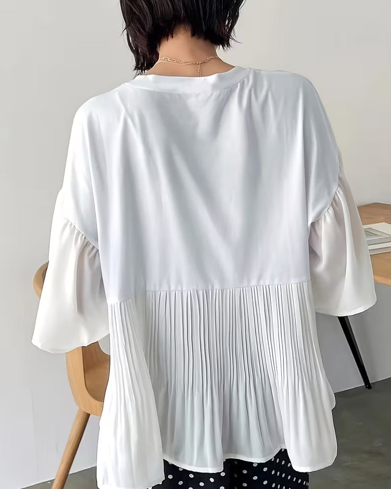 T-Shirt Patchwork Plissiert Ausgestellt Halbarm