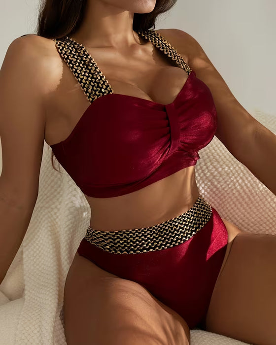 Bikini Unifarben Patchwork Träger