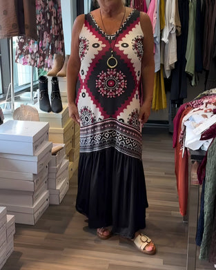 Kleid V-Ausschnitt Ärmellos Weiter Rock