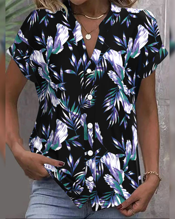 Bluse Blätterdruck Farbblock