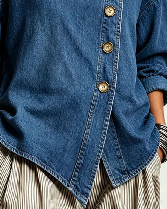 Mantel Diagonal Knopf Stehkragen Denim