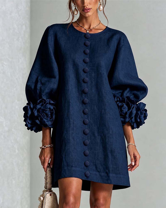 Kleid Stilvoll Blumig Laternenärmel