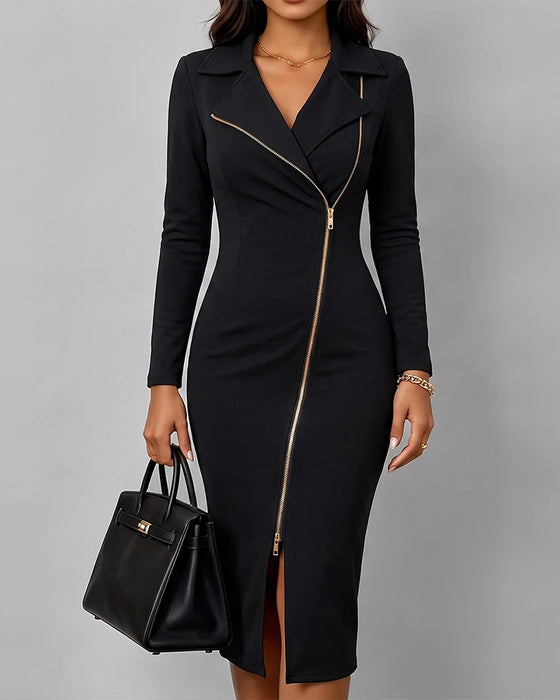 Kleid Revers Diagonal Reißverschluss Schlitz