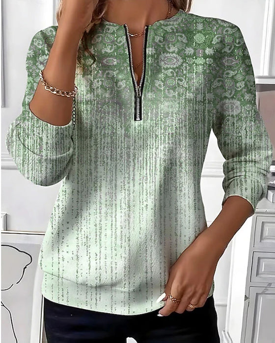 Sweatshirt Vintage Blumen Verlauf Halb-Reißverschluss