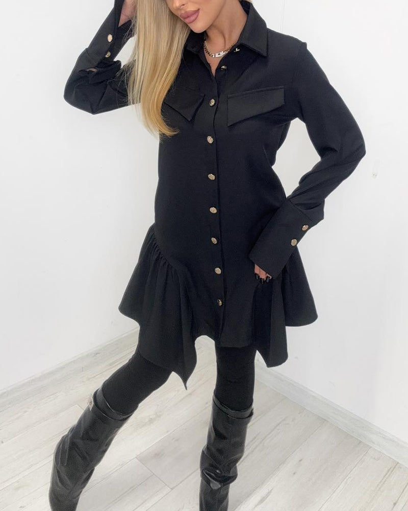 Kleid Reverskragen Tasche unregelmäßig