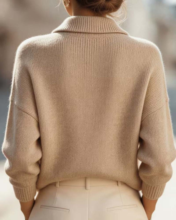 Pullover Umlegekragen Drop-Schulter Unifarben Langarm