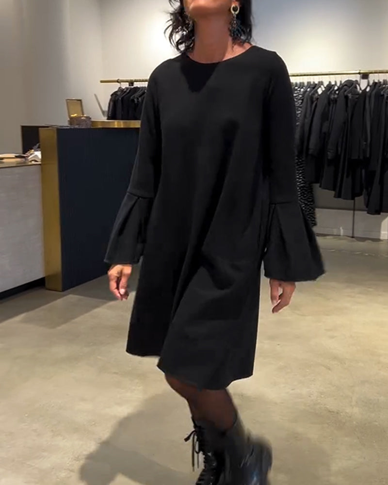 Kleid Uni Schwingenärmel Rüschen