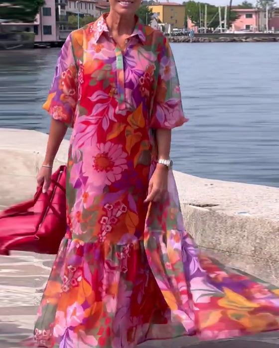 Kleid bunt bedruckt Laternenärmel locker