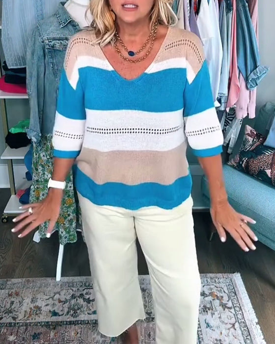 Pullover V-Ausschnitt Colorblock Locker