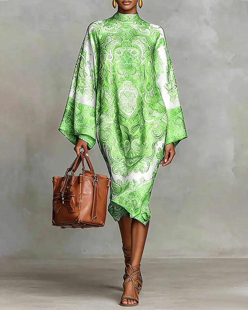 Hochgeschlossenes Kleid mit Vintage-Print