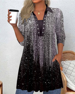 Langärmlige Bluse mit Kragen und Druck