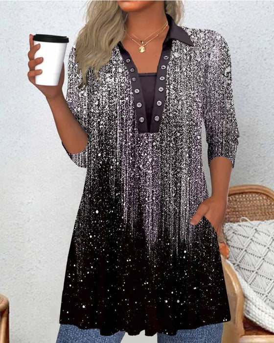 Langärmlige Bluse mit Kragen und Druck