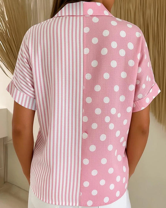Bluse Revers Tupfen Streifen