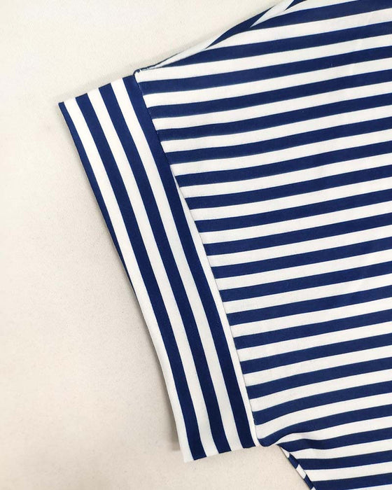 Kleid Rundhals Streifen Krawatte Taille