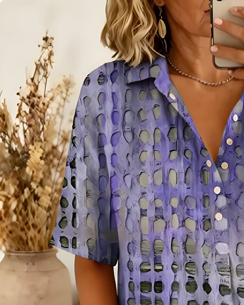 Bluse Tupfenprint Knopf Halbe Knopfleiste