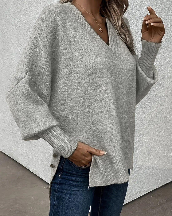 Pullover Laternenärmel V-Ausschnitt