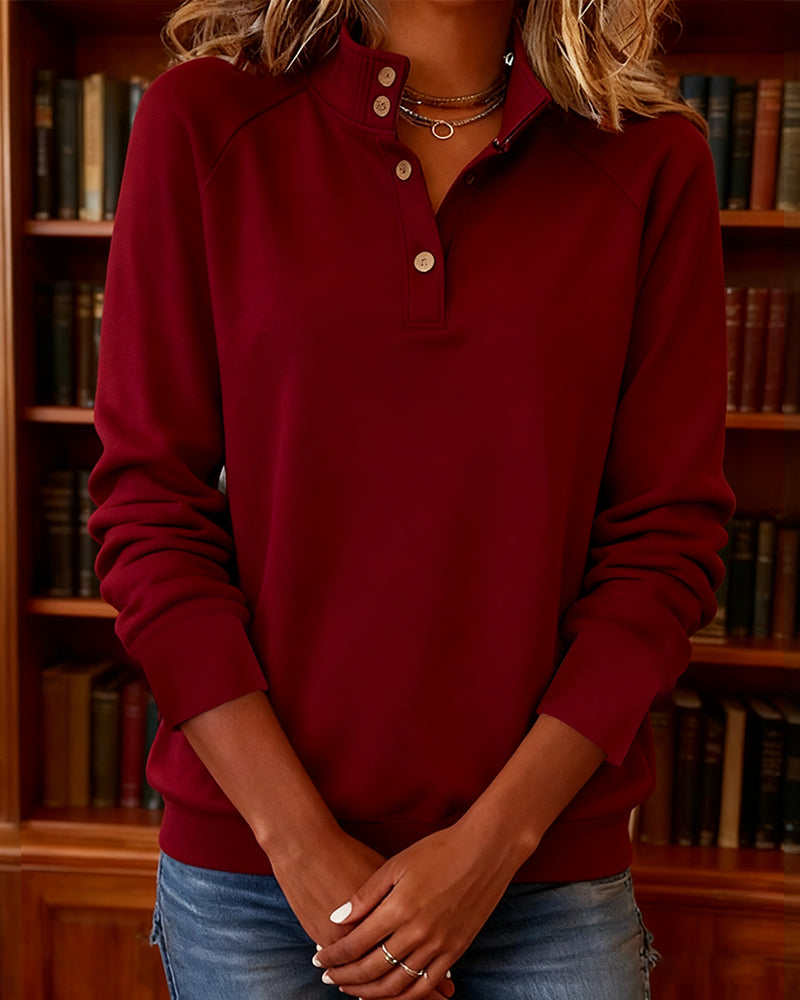 Sweatshirt Mit Polokragen Und Halb Geöffneter Knopfleiste