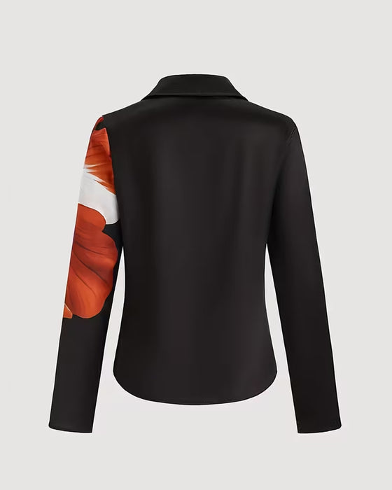 Bluse Revers gerade Schulter bedruckt