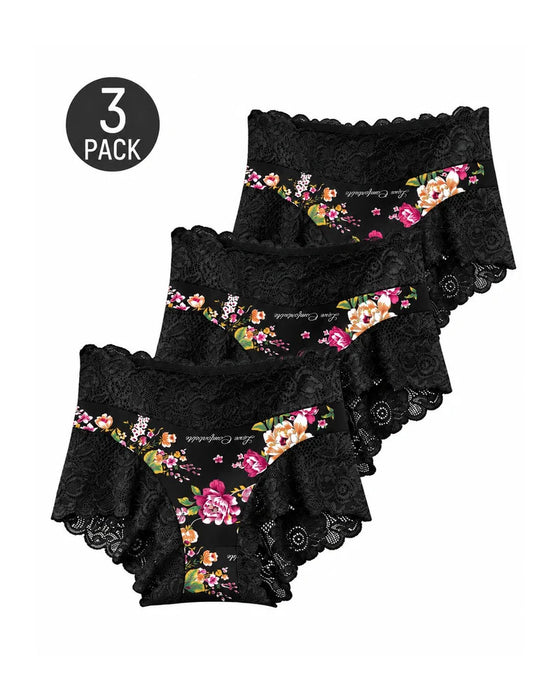 Unterhosen 3er-Pack Hohe Taille Blumig Druck Spitze Kante