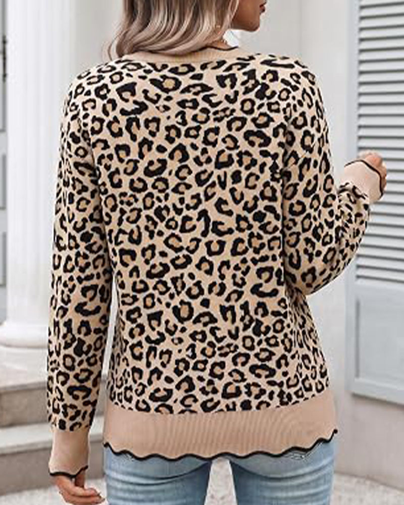 Rundhals‑Pullover Mit Leopardenmuster