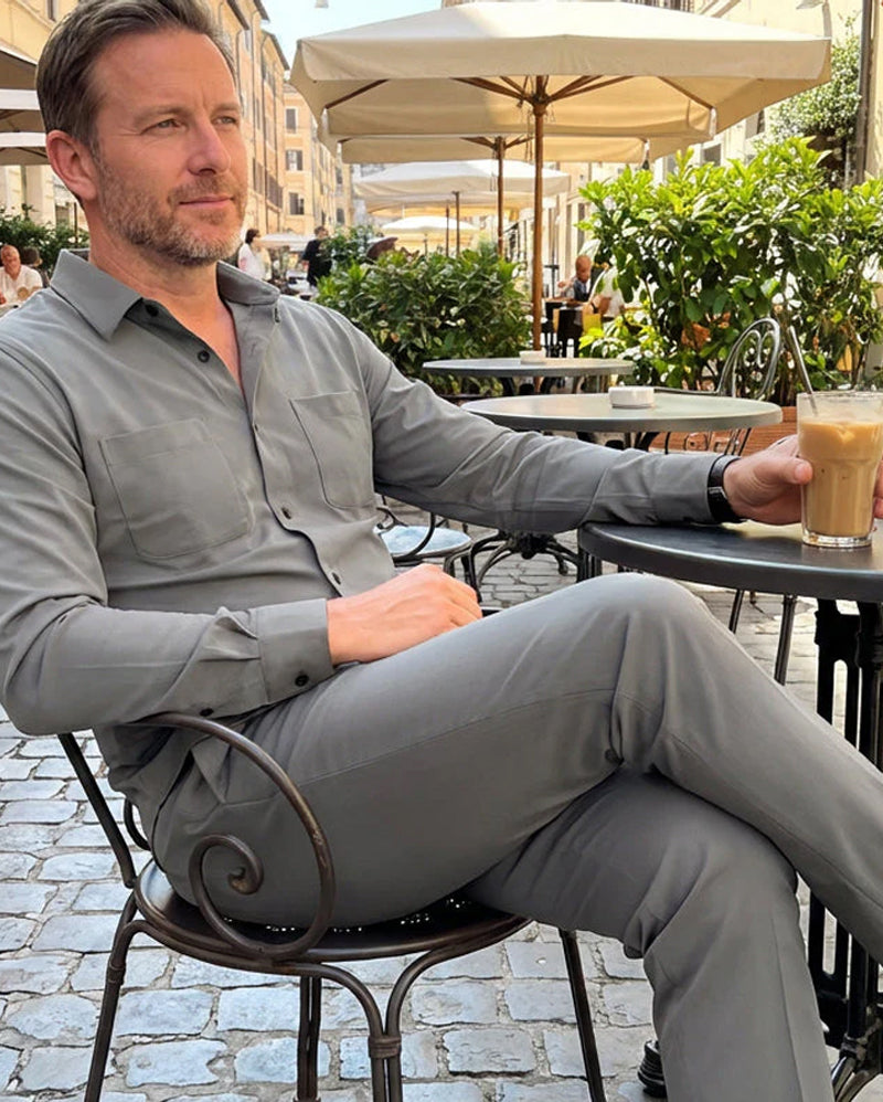 Herren 2-teiliger Unifarbener Spazieranzug - Locker geschnitten, knitterresistent, stilvoll