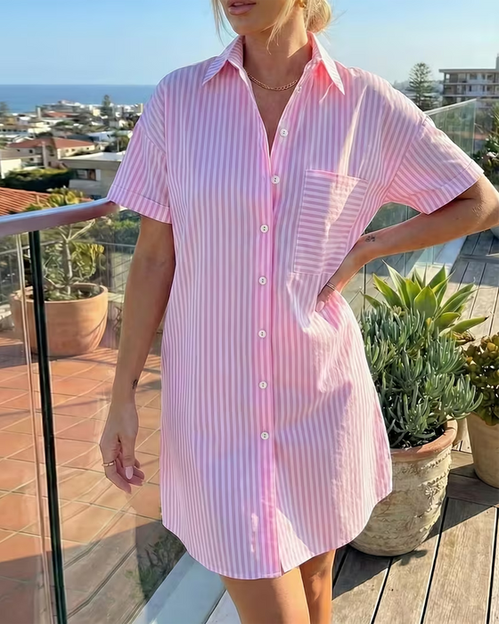 Kleid Streifen Hemd Stil