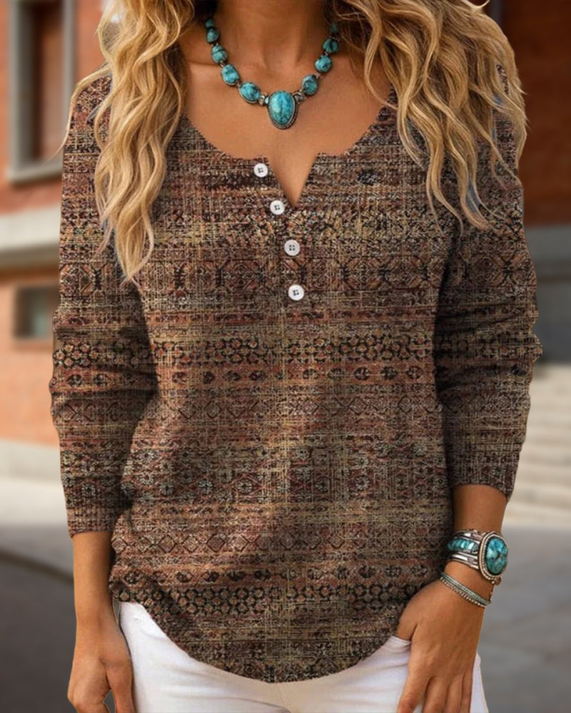 Top Mit Vintage-Stil, Lockerer Atmosphäre Und Knöpfe Detail