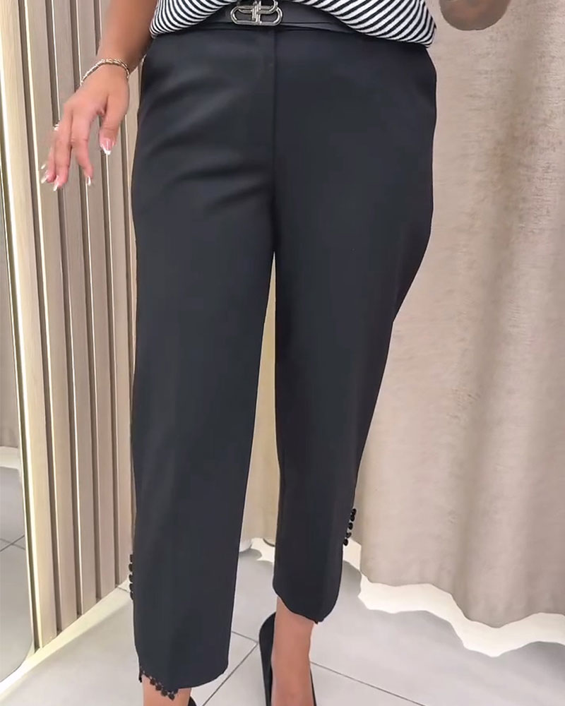 Hose Hohe Taille Spitze Patchwork Gekürzt