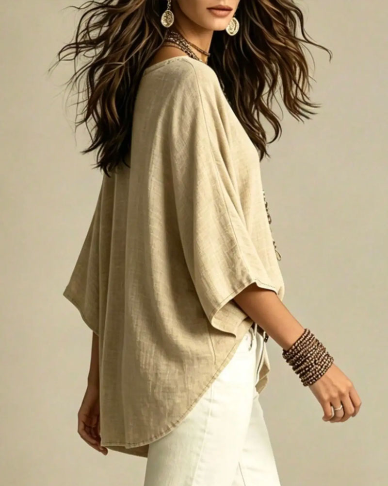 Blouse V-Ausschnitt Dreiviertelarm Locker