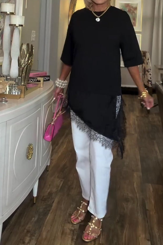 Bluse Spitzennaht Unregelmäßig Mittellang