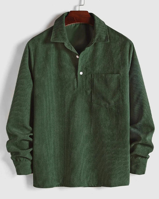 Bluse Herren Uni Farbe Revers Knopf