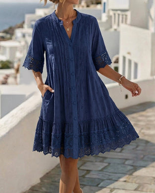 Kleid V-Ausschnitt Halbarm A-Saum
