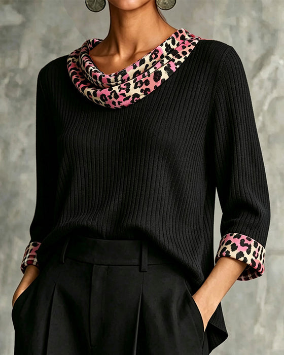 Bluse Cowl Neck Leopard Druck Locker Panel
