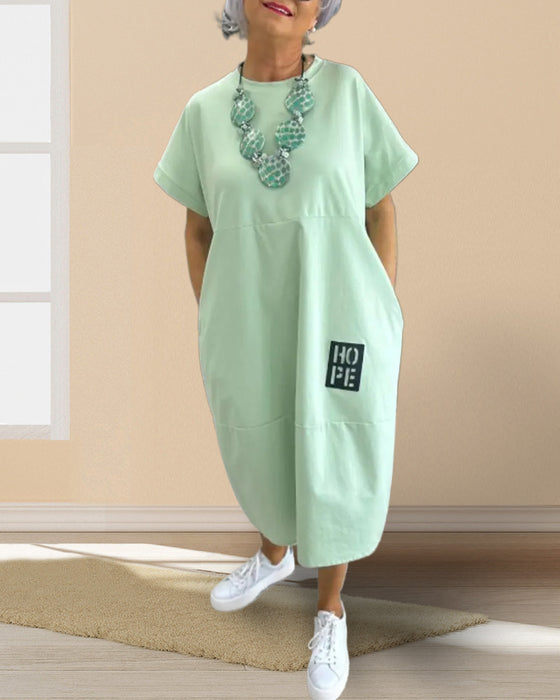 Kleid Kurzarm Lässig Gerade Tasche