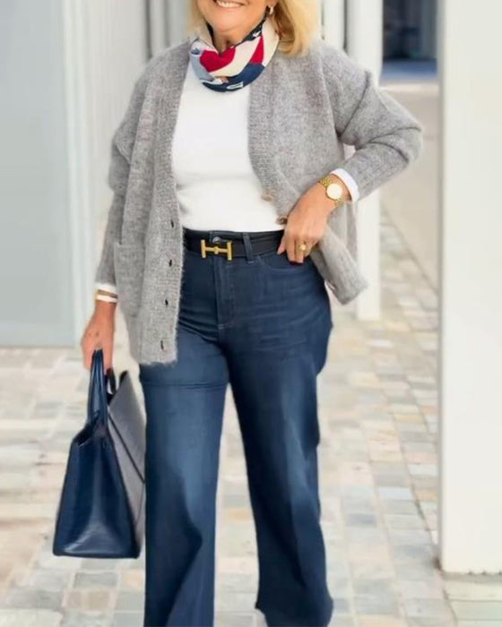 Klassische Cardigan Mit Tasche Und Knopfleiste