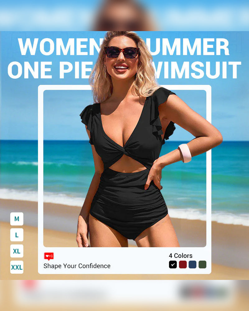 Sexy Rüschen-Einteiler Badeanzug – Rüschendetail, Bauchkontrolle & Lebendige Farben