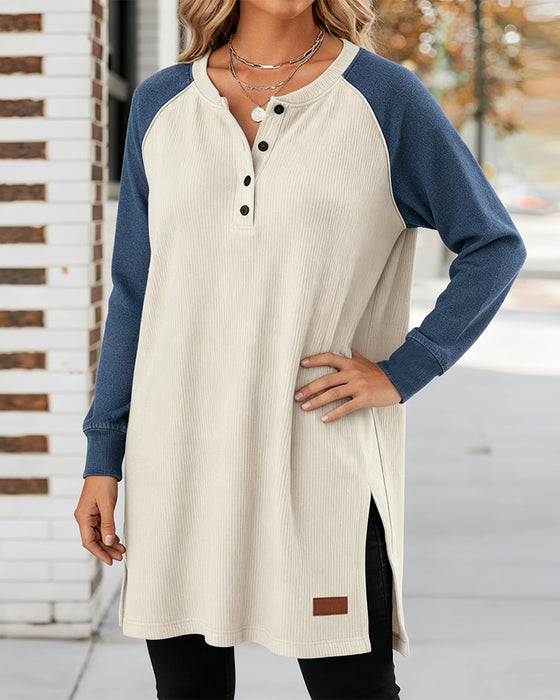 Sweatshirt geschlitzter Saum Denim-Panels