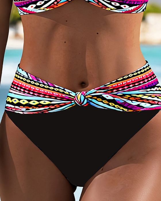 Bikini Streifen Kontrast Metall Knopf Halter