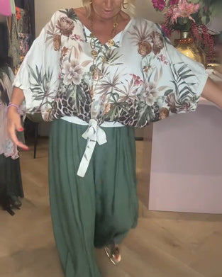 Bluse Fledermaus Ärmel Druck Locker