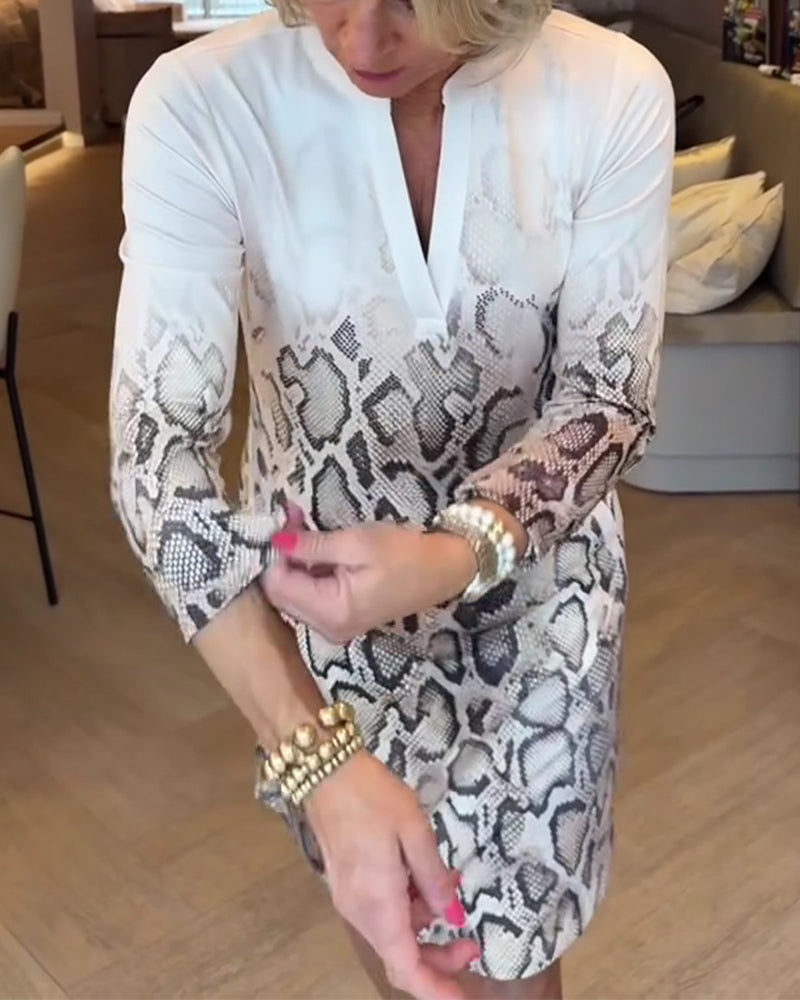 Kleid Schlange Druck V-Ausschnitt