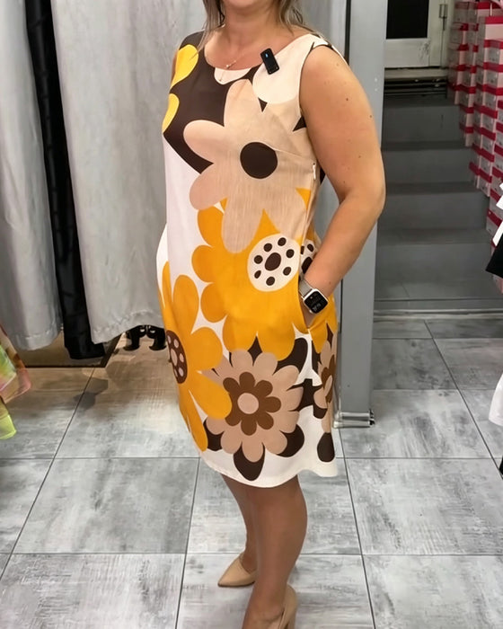 Kleid Rundhals Mit Print Ärmellos
