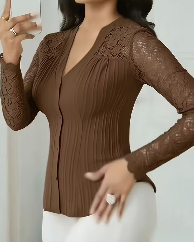 Bluse Spitze Patchwork Slim Fit