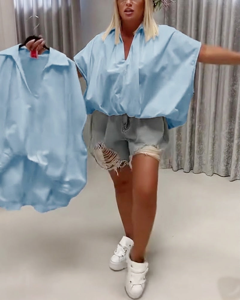 Bluse Revers Loose Fit Fledermausärmel